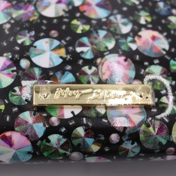 Betsey Johnson Rhinestone Print Mini Crossbody Envelope Bag Gold Chain Strap - Picture 4 of 8